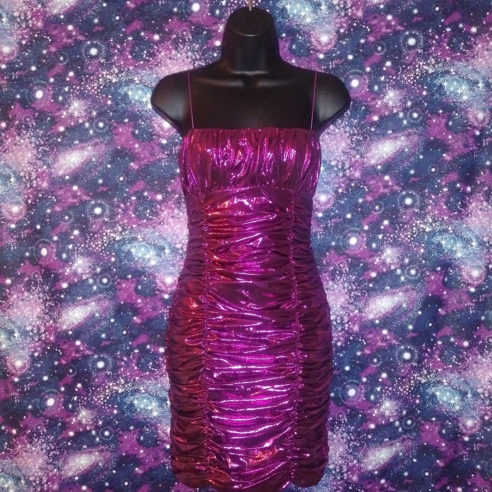 Meshki Fuchsia Celena Runched Thin Mini Dress